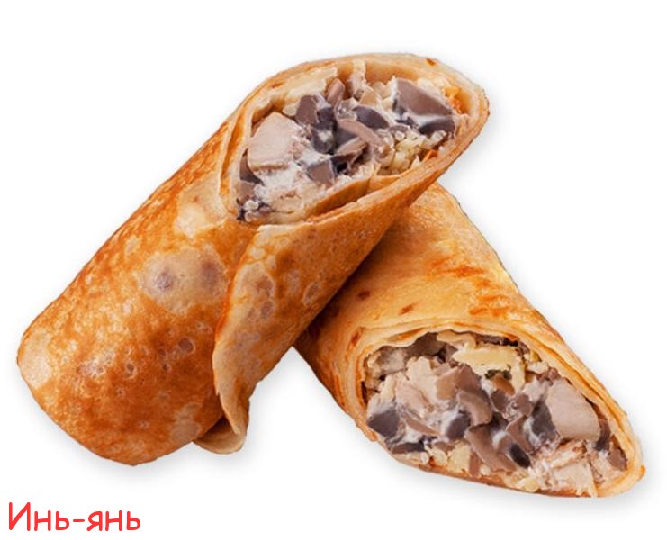 Блин с ветчиной, грибами в сливках, зеленым луком